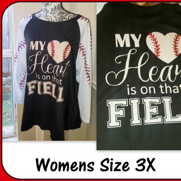 BASEBALL TOP- MY HEART IS ON THAT FIELD- 3X - Picture 1 of 2